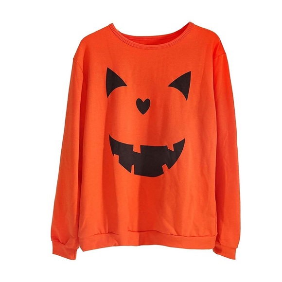 Halloween Pumpkin Face Long Sleeve Sweatshirts - Picture 4 of 6